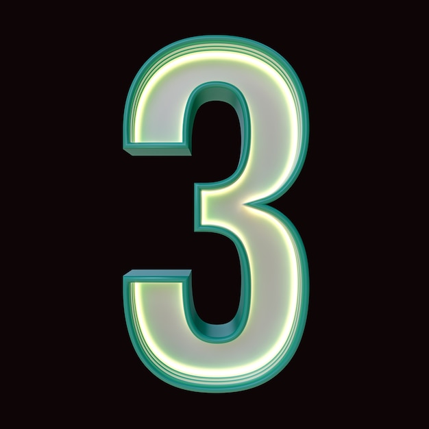 Nummer 3, Alphabet. Retro-3D-Nummer auf schwarzem Hintergrund mit Beschneidungspfad isoliert. 3D-Darstellung.