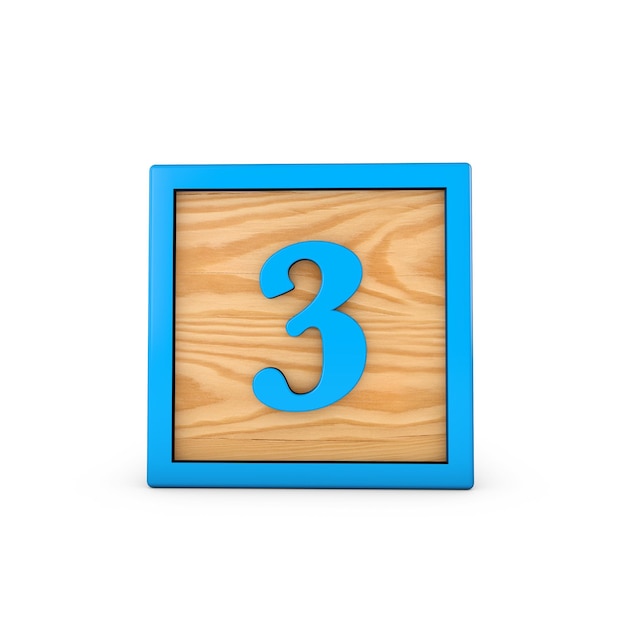 Nummer 3 wodden Kinderspielzeug Alphabet Block 3D-Rendering