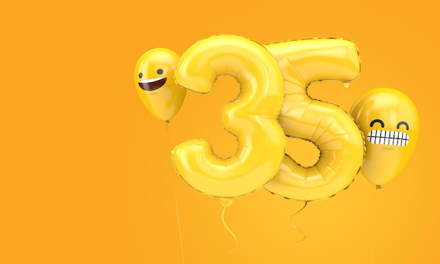 Nummer 35 Geburtstagsballon mit Emoji-Gesichtern Ballons 3D Render