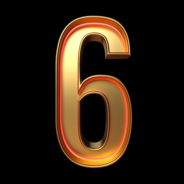 Nummer 6, Alphabet. Retro-3D-Nummer isoliert auf schwarzem Hintergrund mit Beschneidungspfad. 3D-Darstellung.