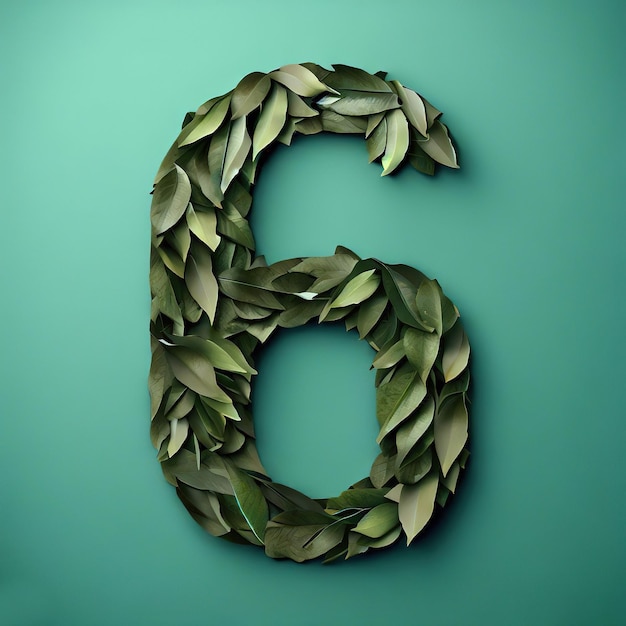 Nummer 6 auf einem grünen Hintergrund darin ist eine Vielzahl von grünen Blättern generiert Ai