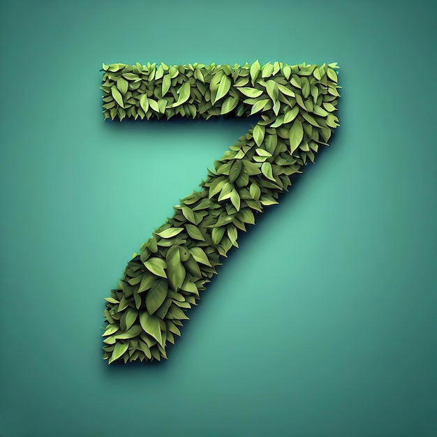 Nummer 7 auf einem grünen Hintergrund darin ist eine Vielzahl von grünen Blättern generiert Ai