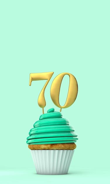 Nummer 70 mintgrüne Geburtstagsfeier Cupcake 3D-Rendering