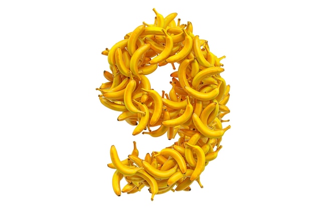 Nummer 9 aus Bananen 3D-Rendering