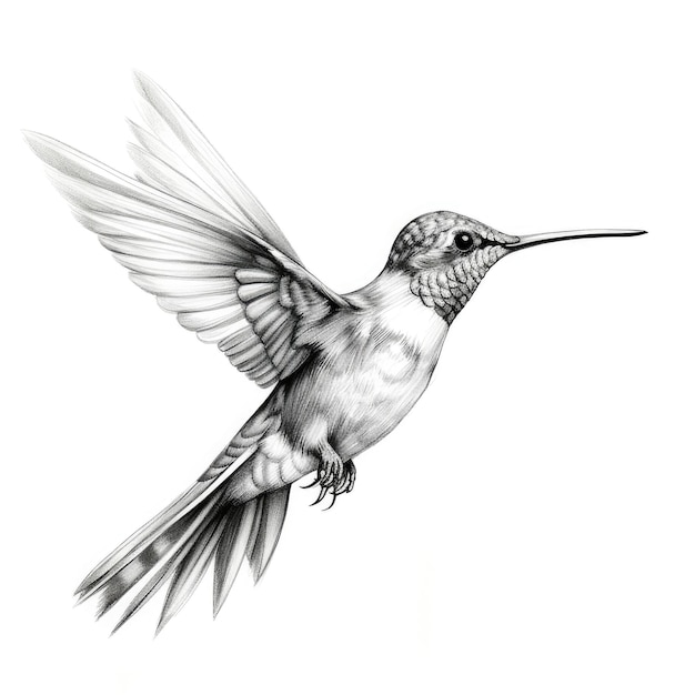 Nur ein Kolibri, eine zarte Skizze auf einer weißen Leinwand