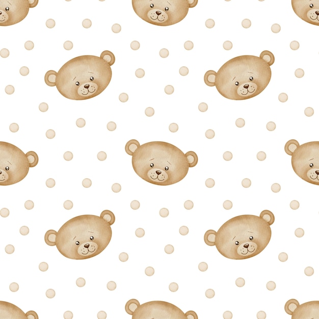 Nursery patrones sin costuras con lindo oso de peluche fondo de acuarela con personajes para el bebé telón de fondo con cabezas felices de animales en colores pastel para papel tapiz o diseño textil infantil