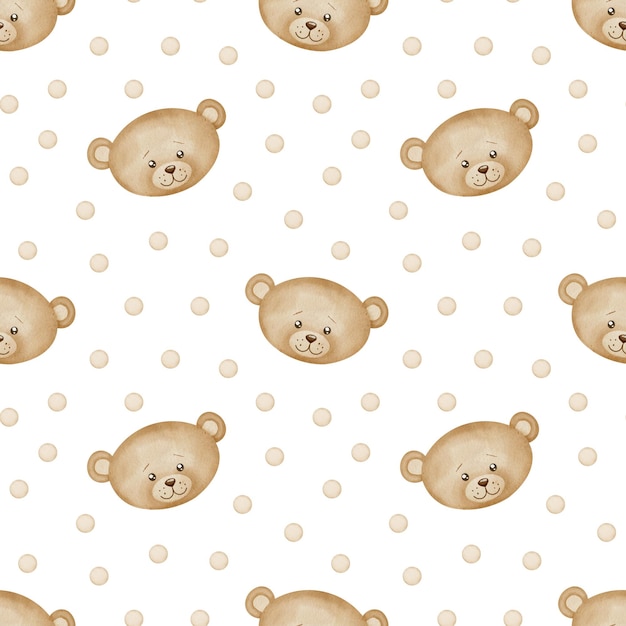 Nursery patrones sin costuras con lindo oso de peluche fondo de acuarela con personajes para el bebé telón de fondo con cabezas felices de animales en colores pastel para papel tapiz o diseño textil infantil