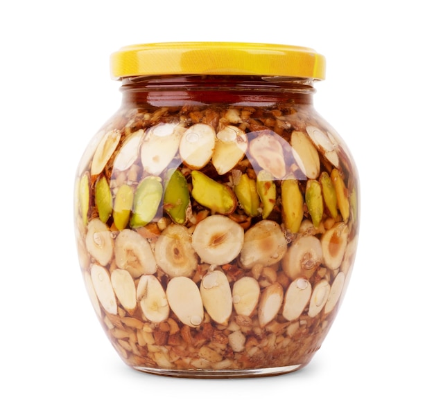Nuss-Sets Konservierte Nüsse in Gläsern Hausgemachte Konservierung Ernte von Nüssen Delikatesse und gesunde Ernährung