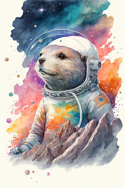 Nutria espacial de colores vivos con traje espacial para el concepto de exploración espacial