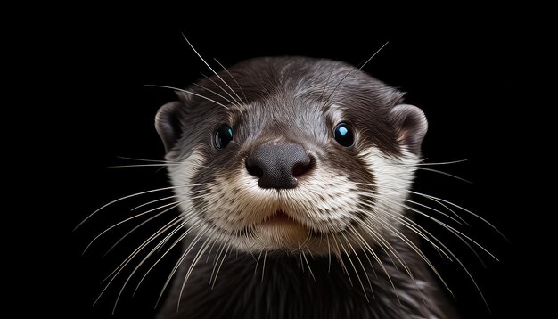 Foto la nutria húmeda sobre un fondo negro