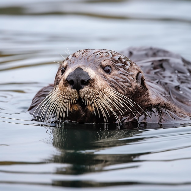 Nutria de mar nada en agua closeup retrato animal inusual