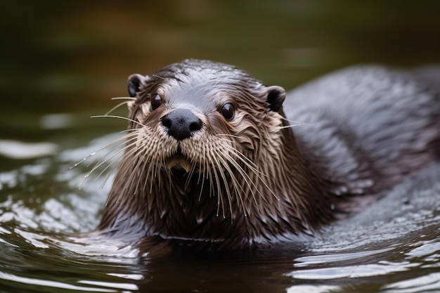 Una nutria marina nada en un estanque.