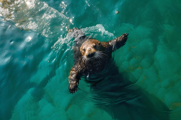 una nutria marina nadando en el agua