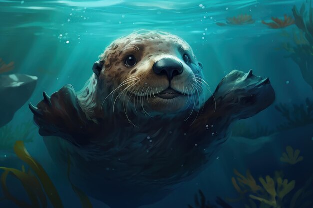 La nutria nada bajo el agua Genera Ai