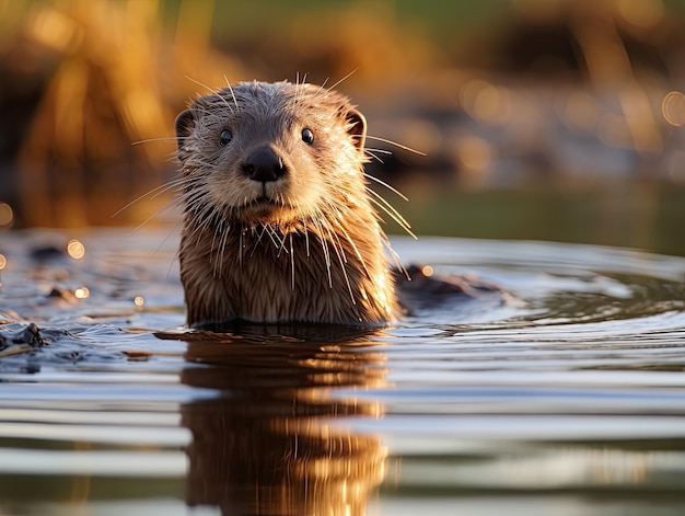 una nutria nadando en el agua