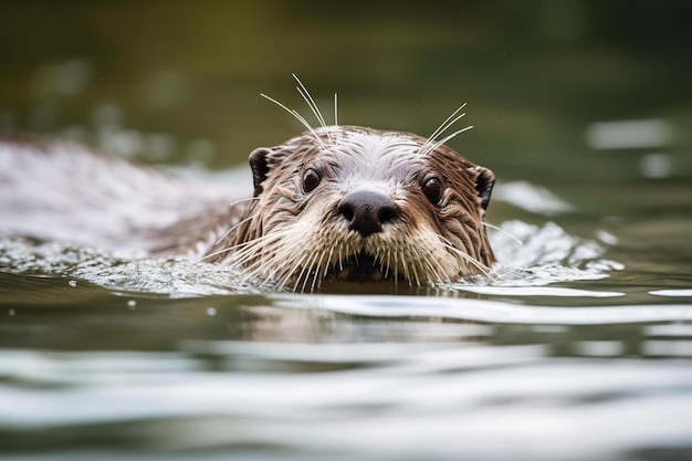 Una nutria nadando en un río