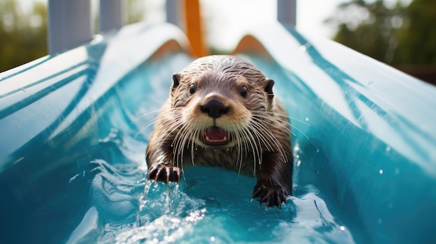 una nutria en un tobogán