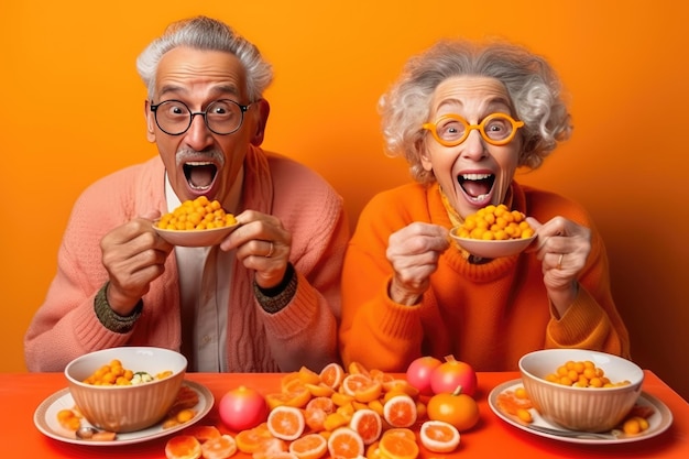 Nutrição adequada Abandonar maus hábitos saúde um corpo forte Idade avançada para ser feliz e alegre e alegre Casal de idosos idade avançada Alimentação saudável frutas e legumes
