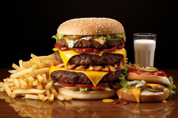 Foto nutrição saborosa de fast food e comida não saudável