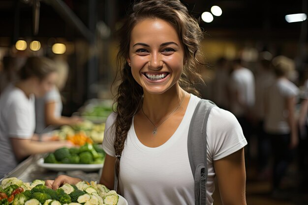 Nutricionista orienta membros em uma academia movimentada com IA geradora de entusiasmo