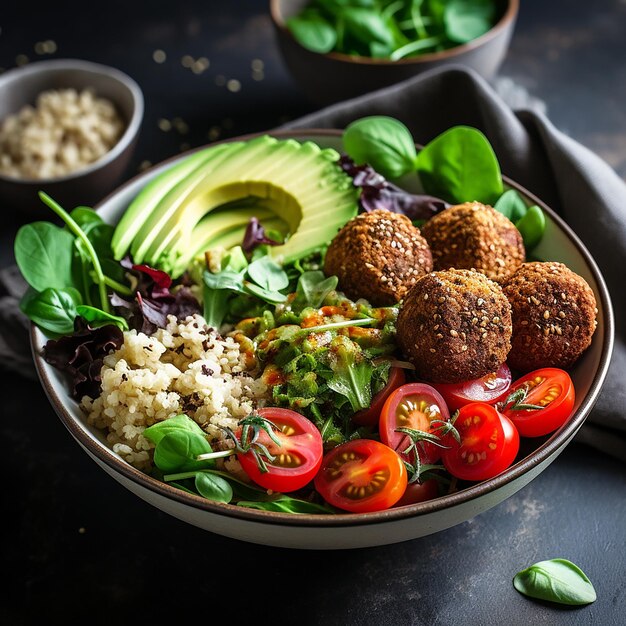 Foto nutrientpacked vegan delight lunch bowl com falafel hummus tomates e verdes