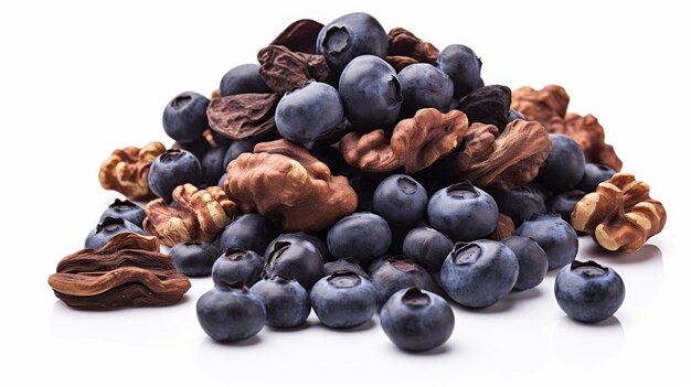 Nutty Blueberry Medley auf weißem Hintergrund