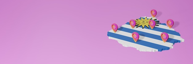 Nutzung von Social Media und Instagram in Uruguay für Infografiken im 3D-Rendering