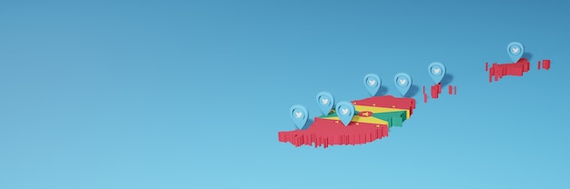 Nutzung von Social Media und Twitter in Grenada für Infografiken im 3D-Rendering