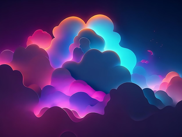Nuvem abstrata iluminada com papel de parede de luz neon