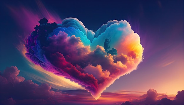 Nuvem colorida em forma de coração na IA geradora do céu