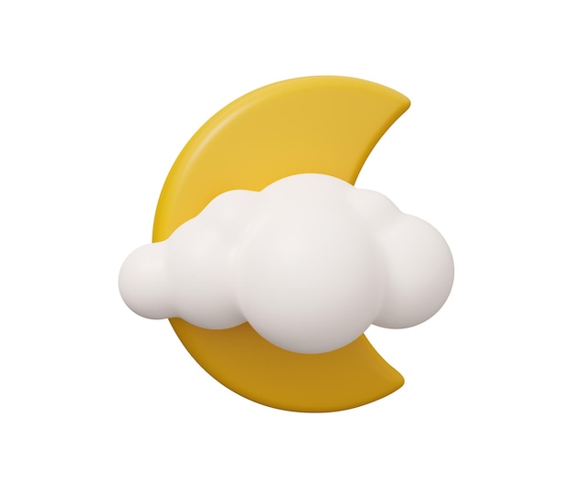 Nuvem da lua 3d tempo isolado ilustração mínima de renderização 3d no estilo moderno de desenho animado