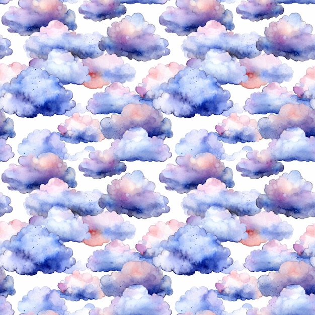 Nuvem de aquarela Padrão sem costura Aquarela Nuvens azulejos Aquarela criativa Fundo de céu azul