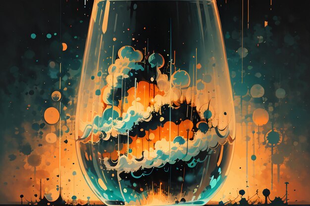 Nuvem de bolhas fervendo em garrafa de vidro imagem abstrata ilustração de fundo de papel de parede