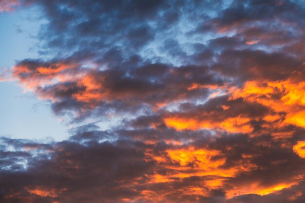 Nuvem de cirro dramática colorida e céu ao pôr do sol