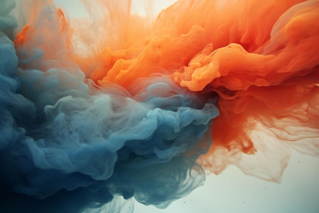 Nuvem de cor brilhante Gotas de cor azul e laranja Pintura subaquática Pintura salpico fundo abstrato