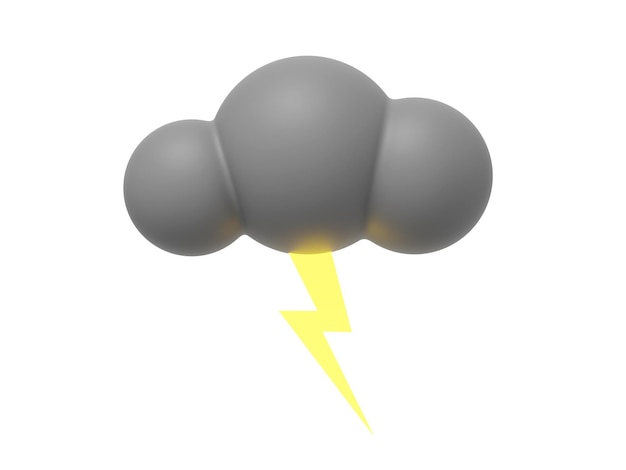 Nuvem de desenho animado cinza com ícone de renderização 3D relâmpago no fundo branco