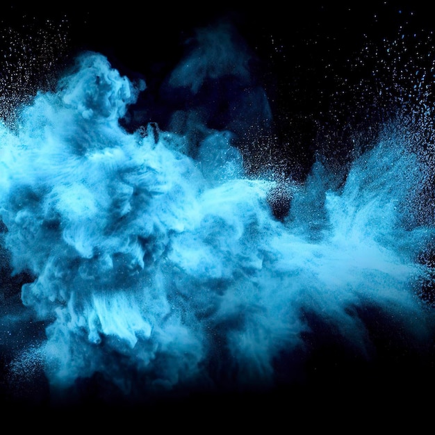Nuvem de explosão de pó azul sobre fundo preto