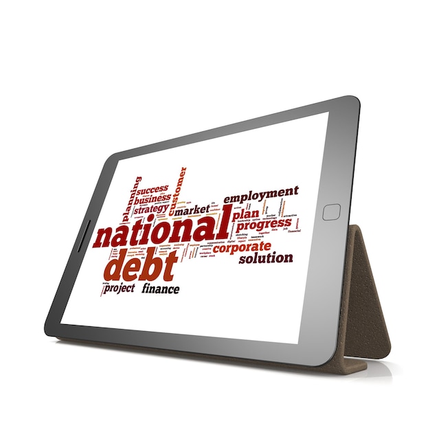 Nuvem de palavras da dívida nacional no tablet