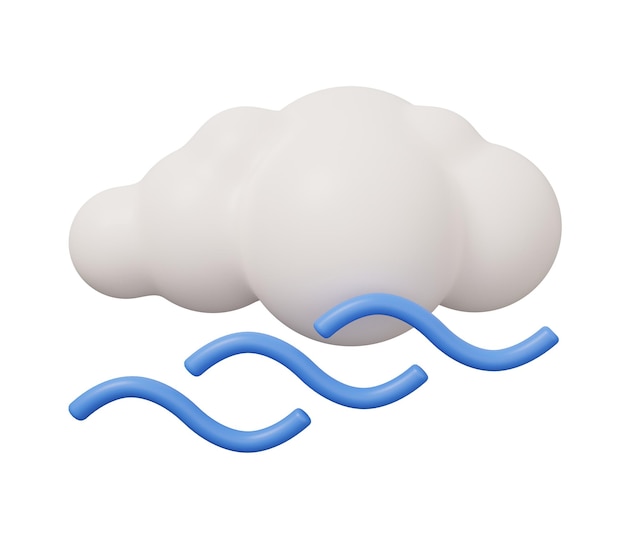 Nuvem de vento 3d tempo isolado ilustração mínima de renderização 3d em estilo de desenho animado