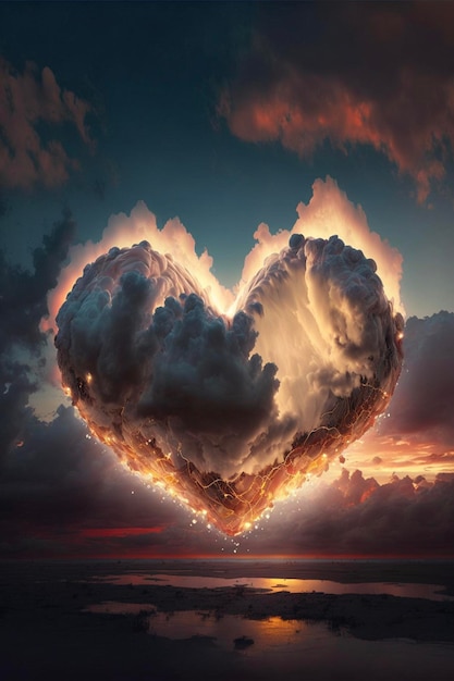 Nuvem em forma de coração na forma de um coração generativo ai