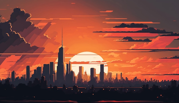 Nuvem nove, uma ilustração de um pôr do sol no horizonte de verão IA generativa