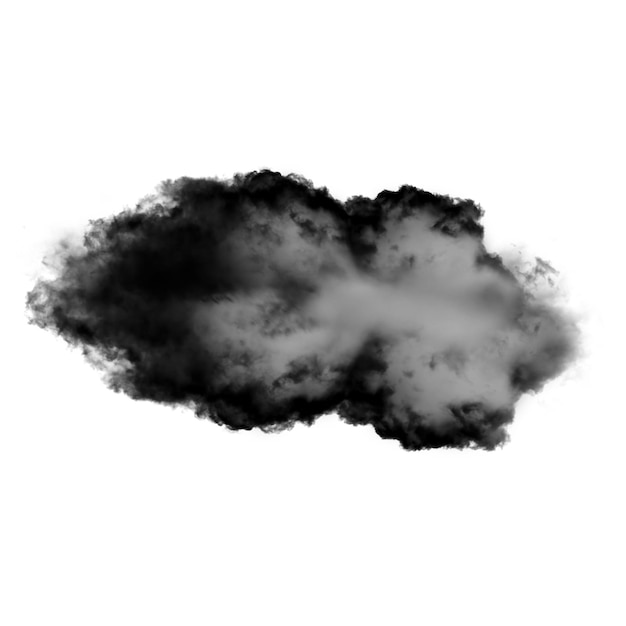 Foto nuvem preta ou fumaça isolada sobre fundo branco