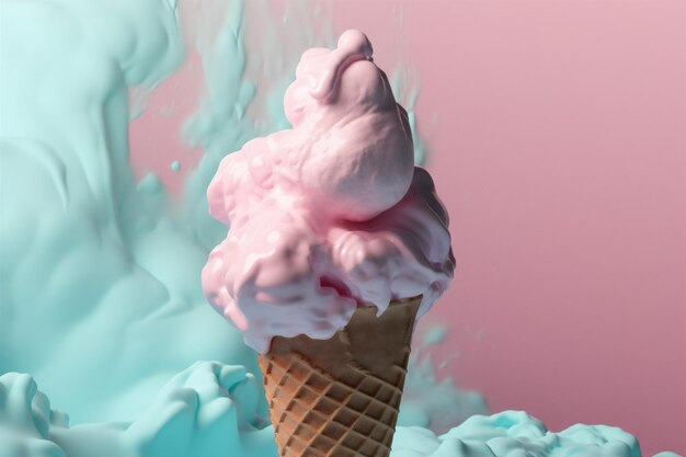 Nuvem rosa sorvete arte conceito de verão sorvete de creme azul sobremesa IA generativa