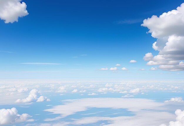 Nuvens brancas e fotografia do céu azul da janela do avião