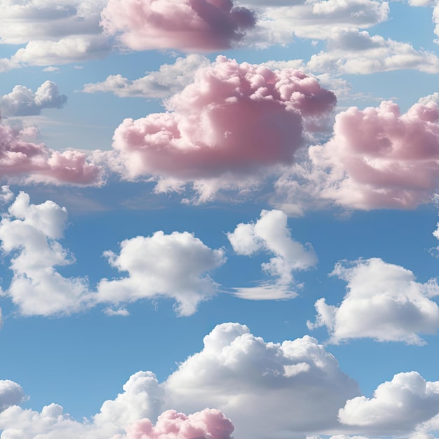 Foto nuvens cor-de-rosa com bordas macias e motivos surrealistas em uma paisagem realista de telhas