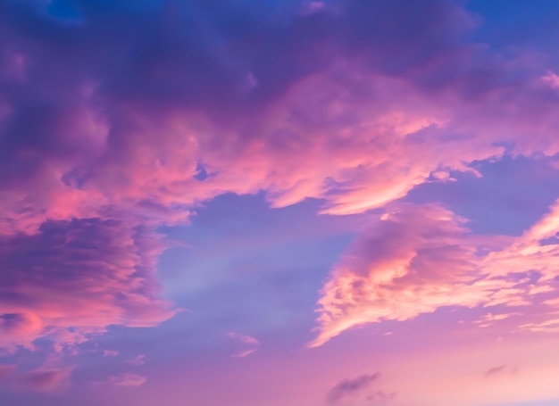 Nuvens cor-de-rosa e céu azul roxo