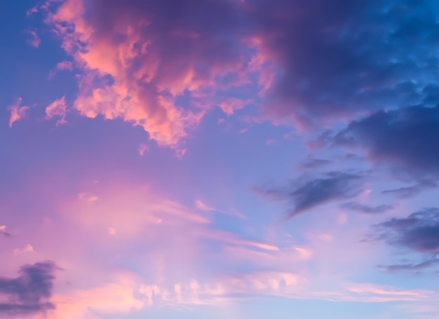 Nuvens cor-de-rosa e céu azul roxo