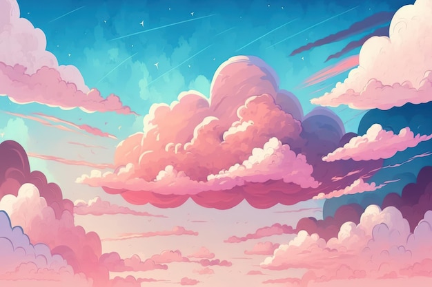 Nuvens cor de rosa em um clima arejado de fundo gradiente e nuvens de aquarela