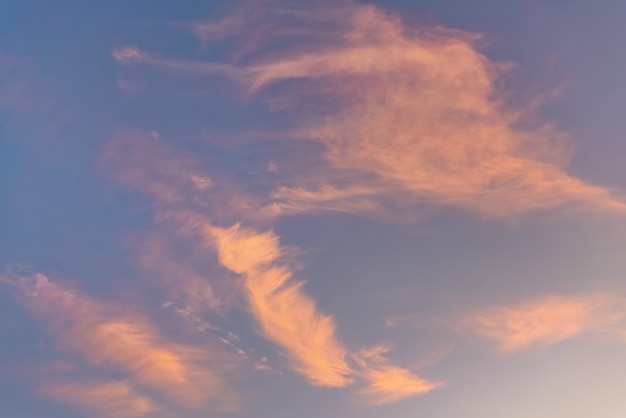 Nuvens de cirros do sol laranja rosa no céu noturno