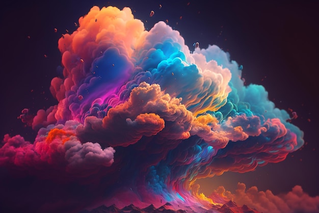 Nuvens de fumaça multicoloridas em tons de fundo de nuvem azul e roxo Ai Generated Art Work